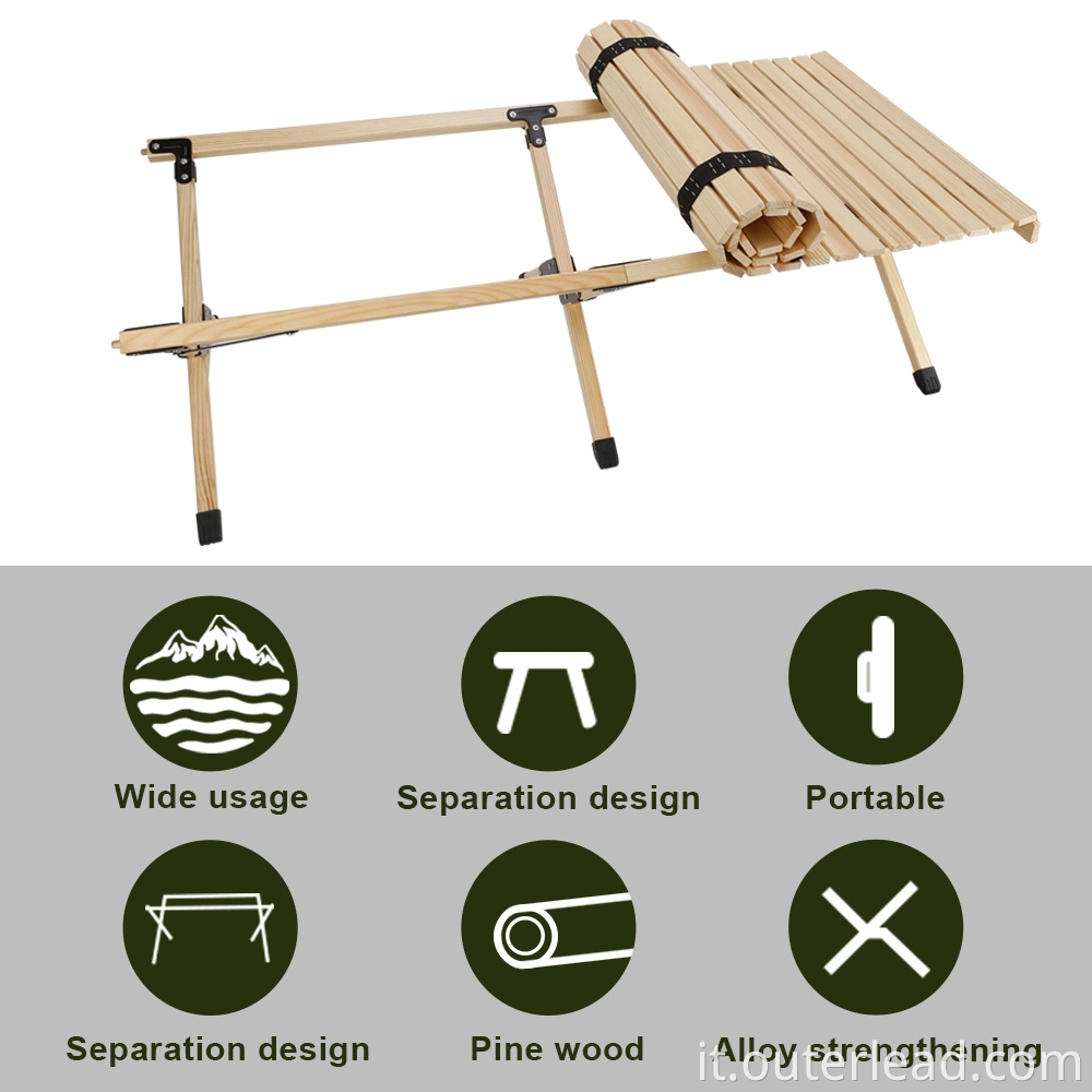 Tavolo rettangolare pieghevole in legno pino 90x60 cm di dimensioni
